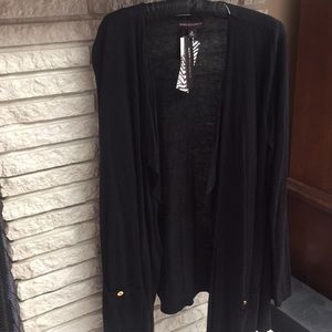 Dana Buchman long black open front sweater NWT!